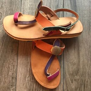 BOHO Handmade colorful Leather sandals size 6